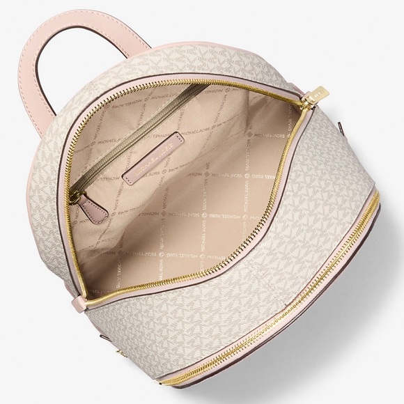 Michael Kors Rhea Medium Color-Block Signature Logo Backpack Powder Blush Multi - Picture 9 of 10